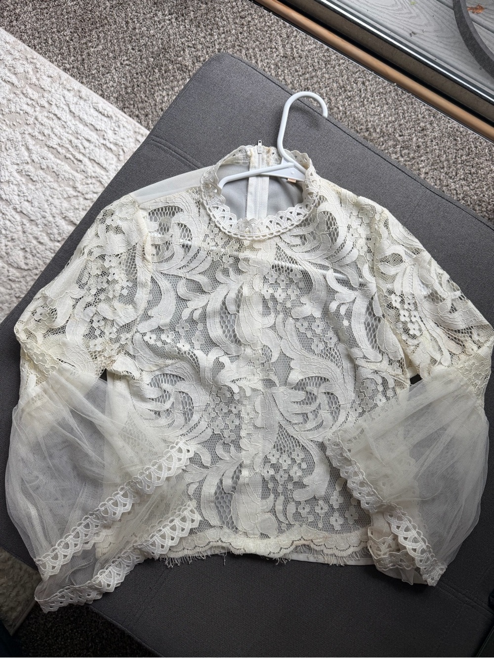 & Other Stories Ivory Lace High-Neck Sheer Blouse